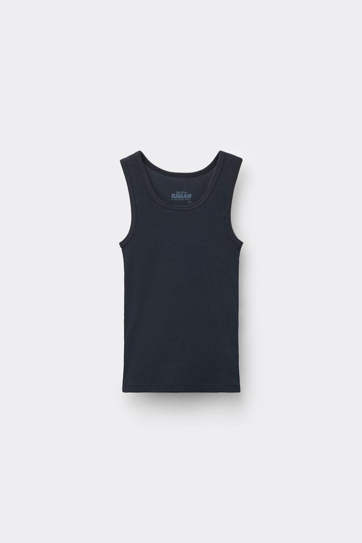 Navy Ribbed Superior Cotton Vest Top, Kids Boys, Midnight Blue, large image number 3