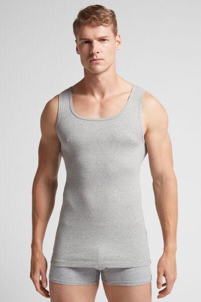 Grey Ribbed Superior Cotton Vest Top, , large image number 0