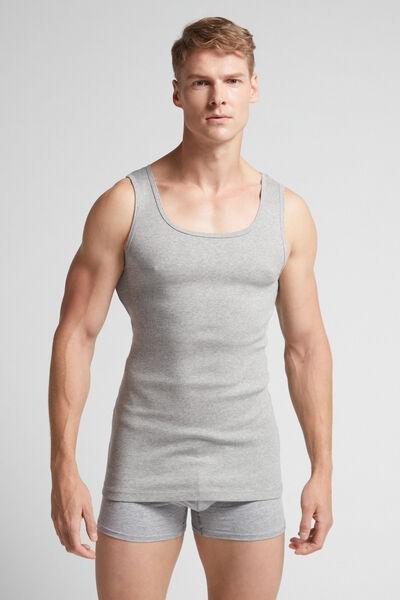 Grey Ribbed Superior Cotton Vest Top, , large image number 1