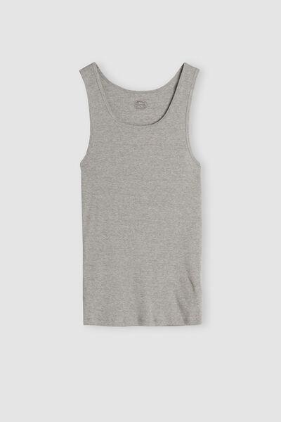 Grey Ribbed Superior Cotton Vest Top, , large image number 2