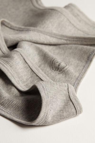 Grey Ribbed Superior Cotton Vest Top, , large image number 4