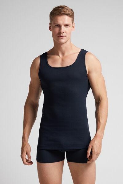 Blue Ribbed Superior Cotton Vest Top, , large image number 1
