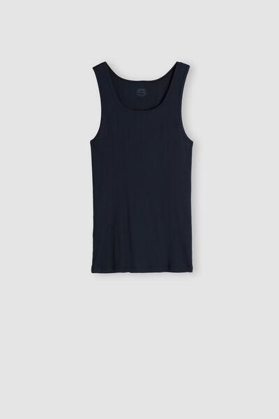 Blue Ribbed Superior Cotton Vest Top, , large image number 2