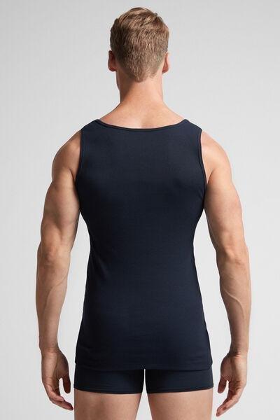 Blue Ribbed Superior Cotton Vest Top, , large image number 3