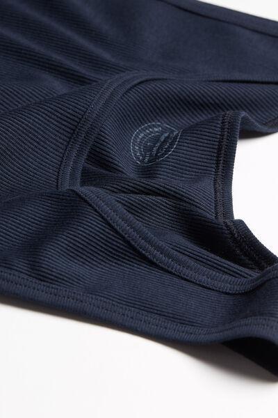 Blue Ribbed Superior Cotton Vest Top, , large image number 4