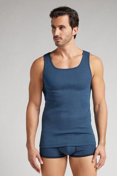 Blue Ribbed Vest Top, B601_886J, large image number 1