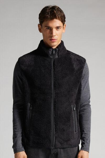 Black Textured Fleece Gilet, , large image number 0