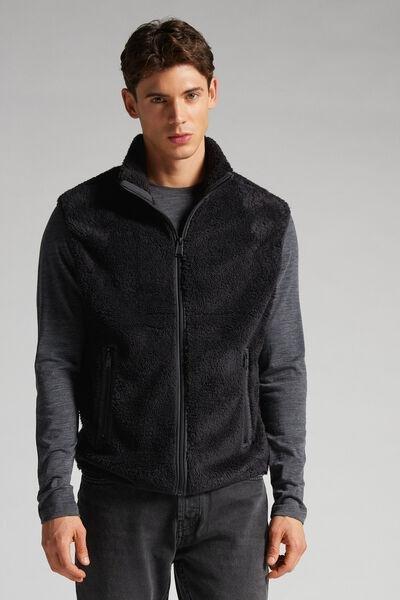 Black Textured Fleece Gilet, , large image number 1