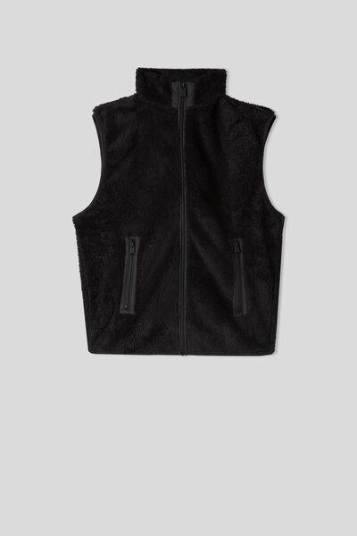 Black Textured Fleece Gilet, , large image number 2