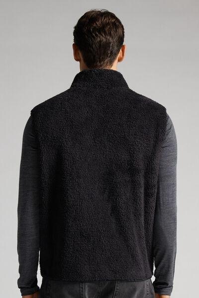 Black Textured Fleece Gilet, , large image number 3