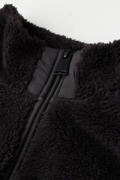 Black Textured Fleece Gilet, , large image number 4