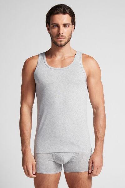 Grey Round-Neck Superior Cotton Vest Top, , large image number 0
