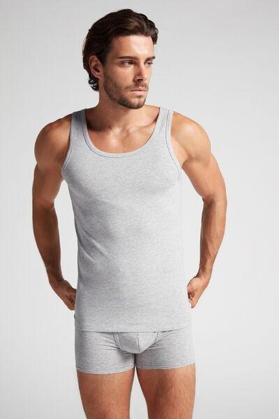 Grey Round-Neck Superior Cotton Vest Top, , large image number 1
