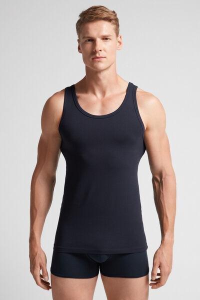Blue Round-Neck Superior Cotton Vest Top, , medium