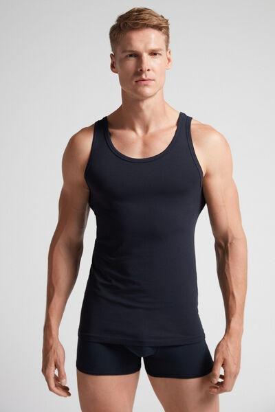 Blue Round-Neck Superior Cotton Vest Top, , large image number 1