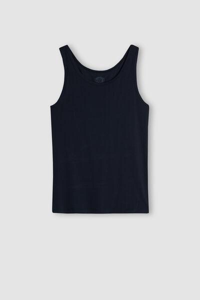 Blue Round-Neck Superior Cotton Vest Top, , large image number 2