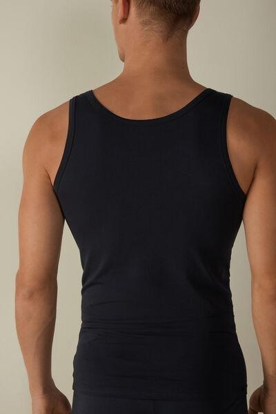 Blue Round-Neck Superior Cotton Vest Top, , large image number 3