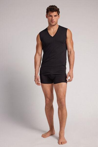 Black V-Neck Superior Cotton Vest Top, , large image number 1