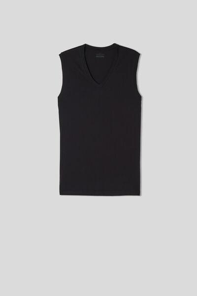 Black V-Neck Superior Cotton Vest Top, , large image number 2