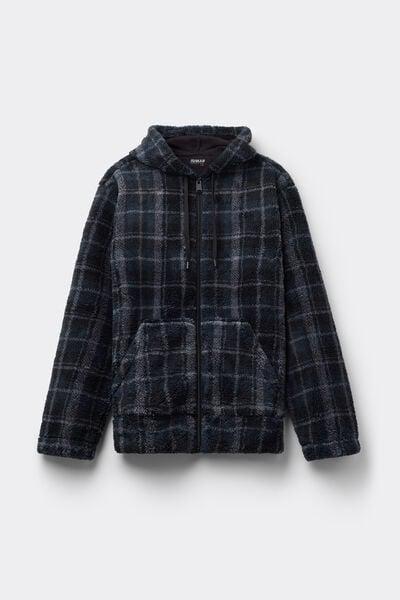 Grey Teddy Zippered Hooded Sweatshirt, B601_984J, medium