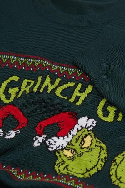 Green The Grinch Dr Seuss Tricot-Effect Christmas Jumper, B601_132J, large image number 4