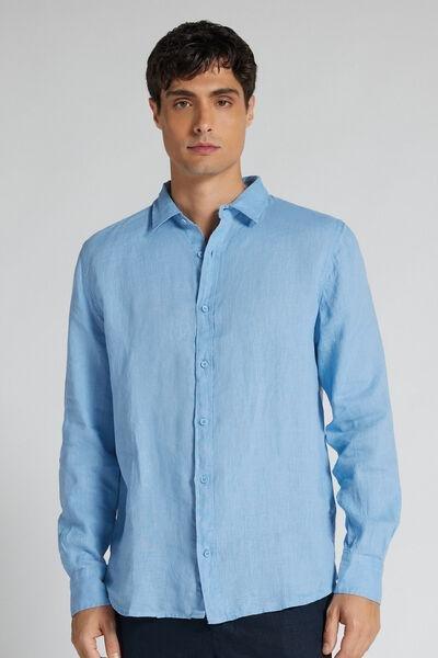 Blue Long Sleeve 100% Linen Shirt, B601_130K, large image number 0