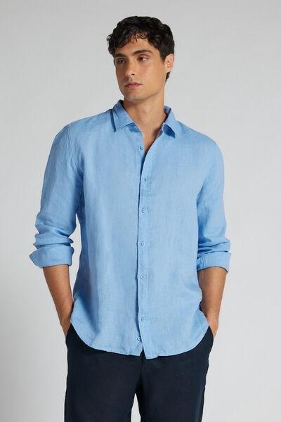 Blue Long Sleeve 100% Linen Shirt, B601_130K, large image number 1