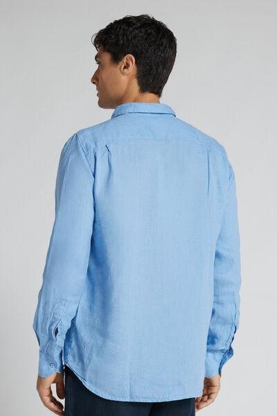 Blue Long Sleeve 100% Linen Shirt, B601_130K, large image number 3