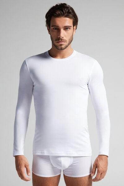 White Long-Sleeved Superior Cotton Top, White, medium