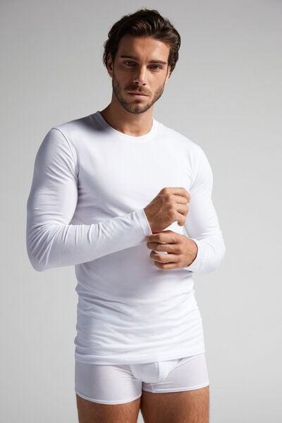 White Long-Sleeved Superior Cotton Top, White, medium