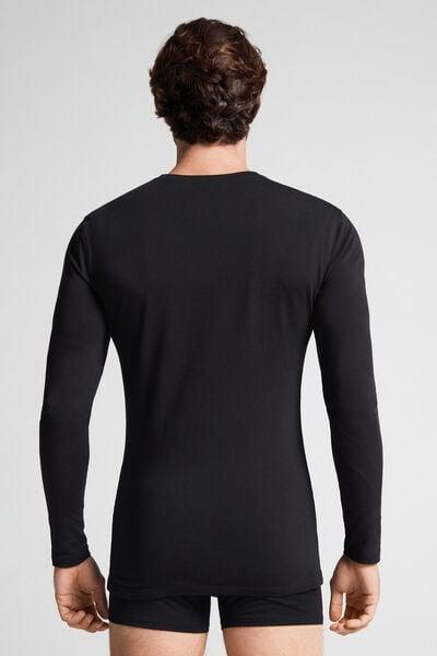 Black Long-Sleeved Superior Cotton Top, Black, large image number 3