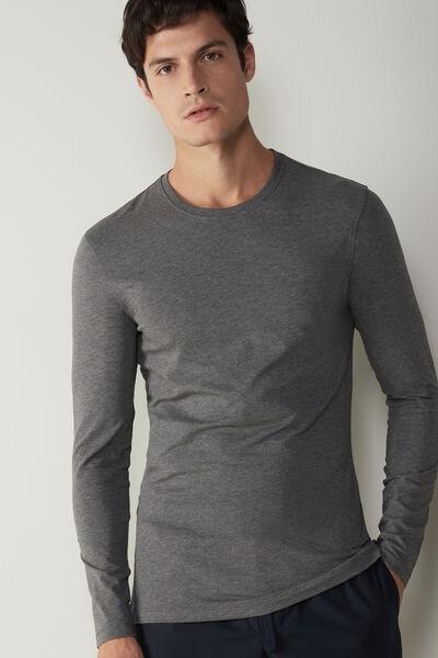 Grey Long-Sleeved Superior Cotton Top, , medium