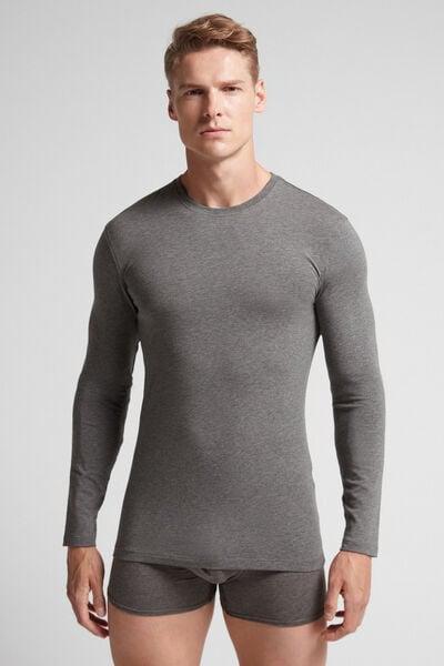 Grey Long-Sleeved Superior Cotton Top, Graphite Grey Blend, medium