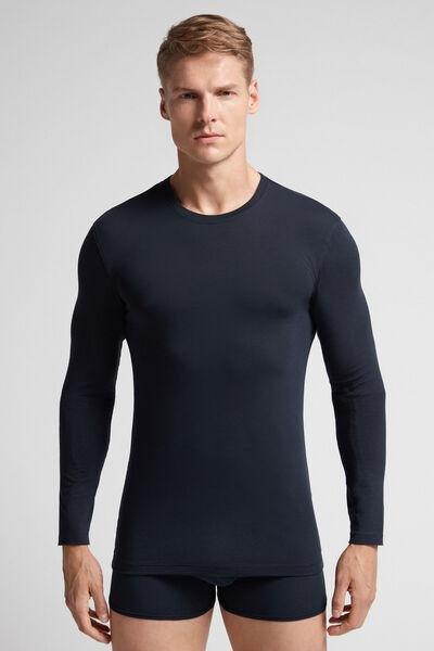 Blue Long-Sleeved Superior Cotton Top, , medium