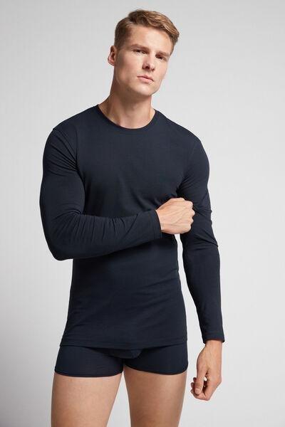 Blue Long-Sleeved Superior Cotton Top, , large image number 1