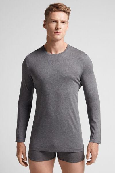 Grey Long-Sleeved Superior Cotton Top, , medium
