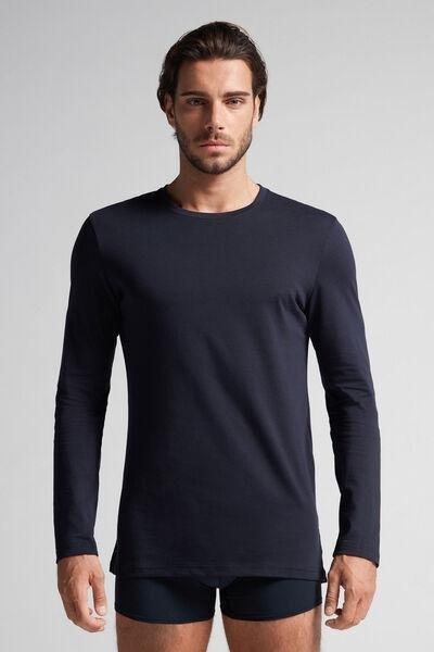 Blue Long-Sleeved Superior Cotton Top, , large image number 0