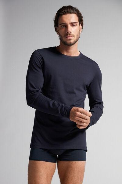 Blue Long-Sleeved Superior Cotton Top, , large image number 1