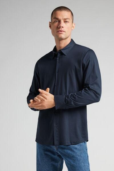 Navy Mercerised Premium Cotton Shirt, B601_490J, large image number 1