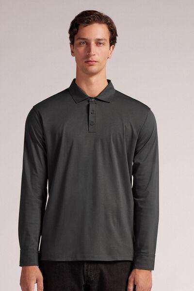 Grey Pique Polo Cotton Shirt, , large image number 0
