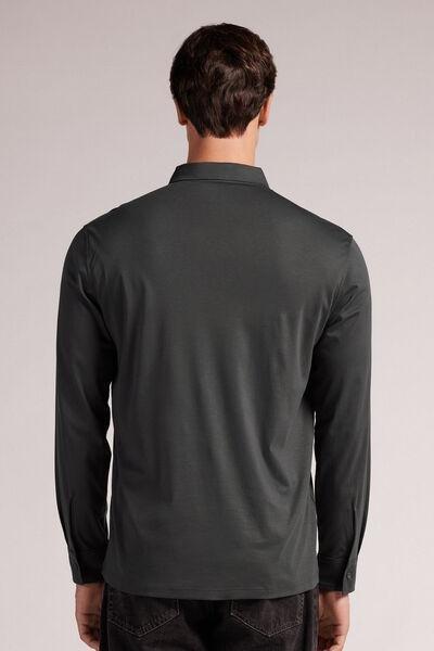Grey Pique Polo Cotton Shirt, , large image number 3