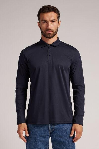 Blue Cotton Pique Polo Shirt, , medium