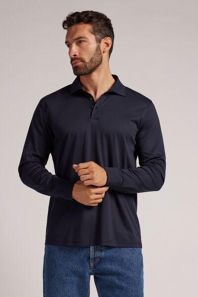 Blue Cotton Pique Polo Shirt, , large image number 1