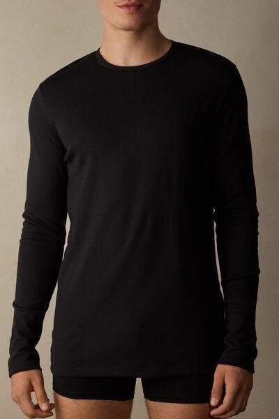 Black Warm Cotton Long-Sleeved Top, , medium
