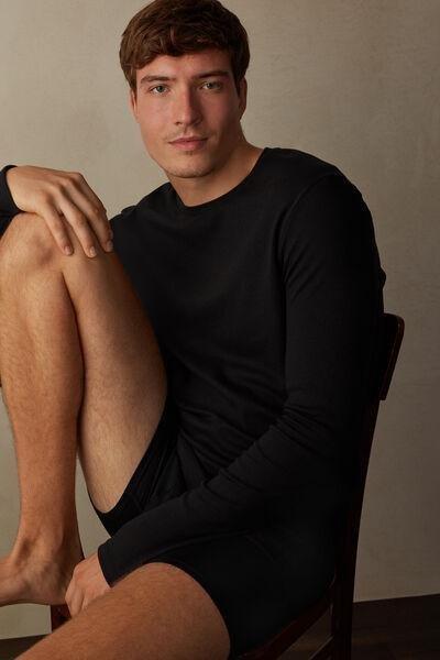 Black Warm Cotton Long-Sleeved Top, , large image number 1