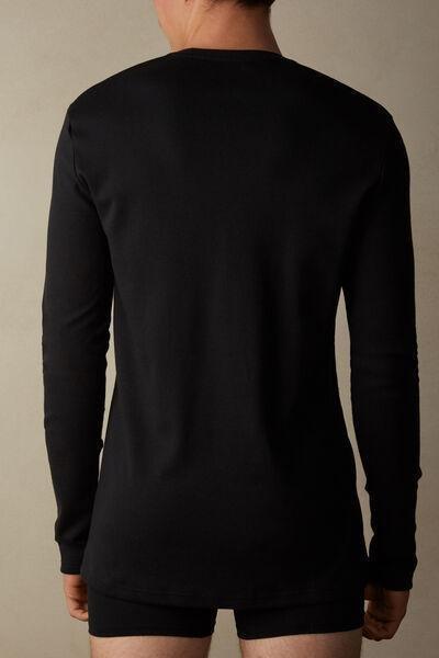 Black Warm Cotton Long-Sleeved Top, , large image number 3
