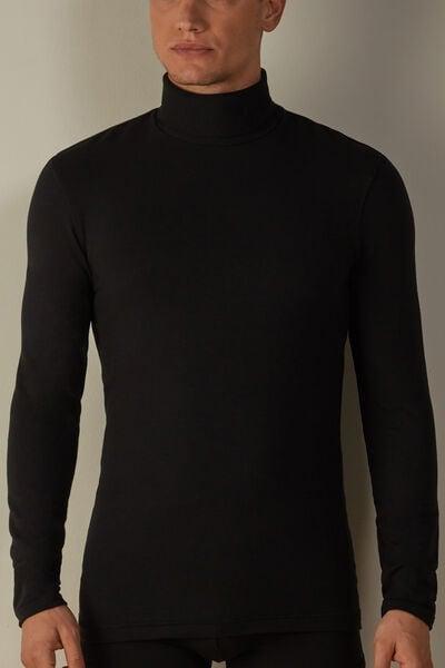 Black Long-Sleeve High-Neck Top, , medium