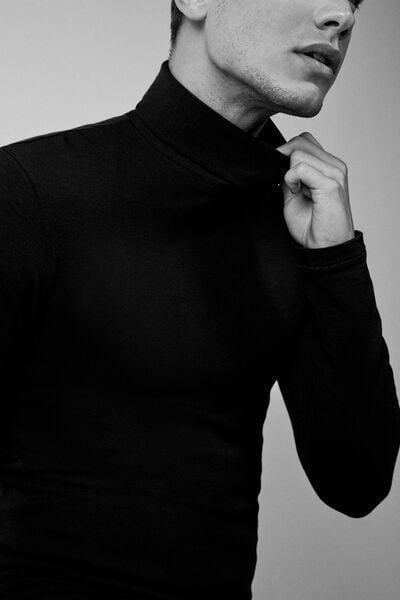 Black Long-Sleeve High-Neck Top, , large image number 1