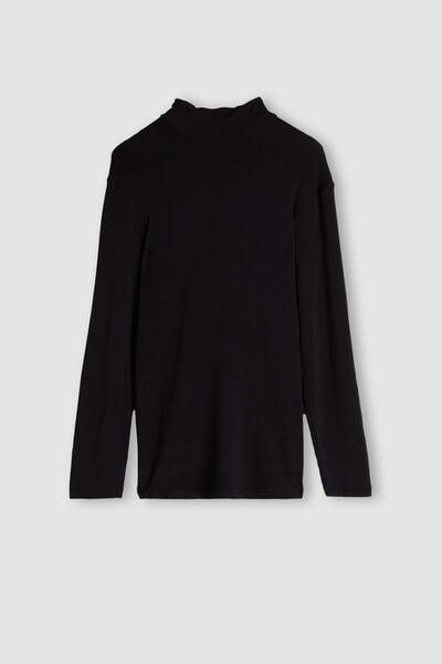 Black Long-Sleeve High-Neck Top, , large image number 2