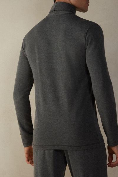 Grey Long-Sleeved High Neck Modalcashmere Top, , large image number 3